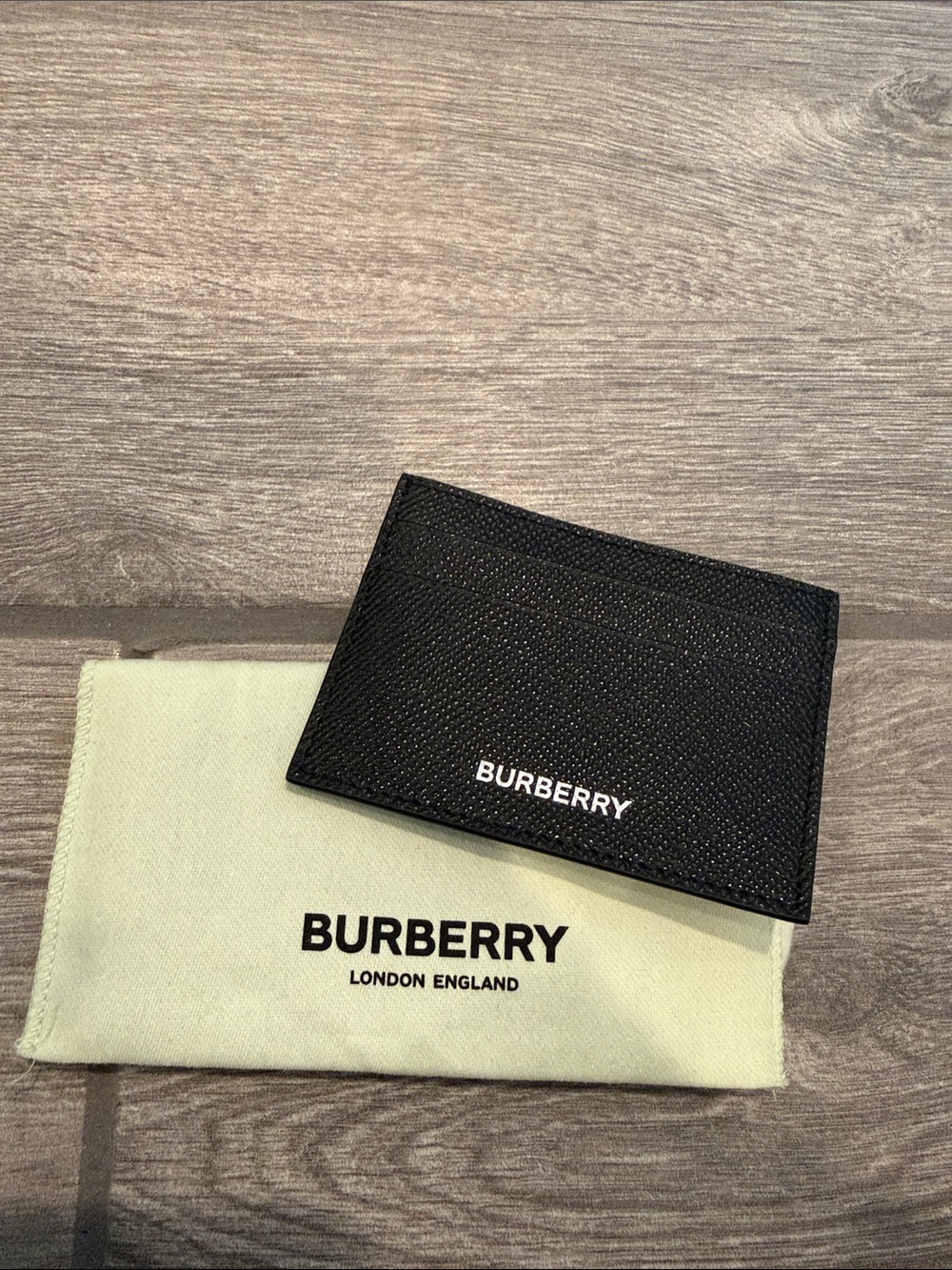 Burberry Black Textured Leather Card Holder with White Logo